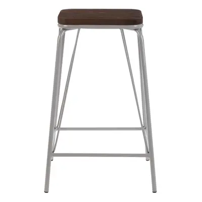 Premier Housewares District Grey Metal and Elm Wood Stool