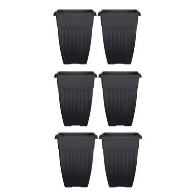 6 x 42cm Black Tall Athens Plant Pot Flared Garden Plastic Planter