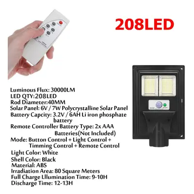 (208LED) 208/416/624/832LED Solar Powered Wall Street Light PIR Motion Sensor Dimmable Lamp + Re