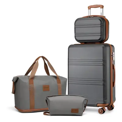 (Grey/Brown) 12+20 Inch ABS Hard Shell Suitcase And Travel Bags