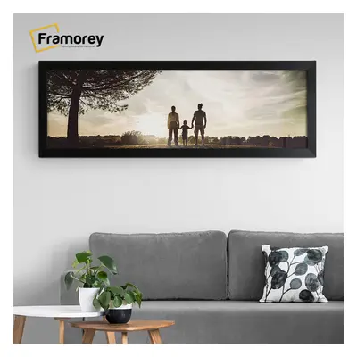 (30x8 Inch) Panoramic Size Matt Black Picture Frame Wall Art Frames Flat Wooden Effect Poster Fr