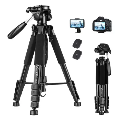 (73inch, black) Camera Tripod, Lightweight DSLR Support with Detachable 3-Way Panning Head, 14lb