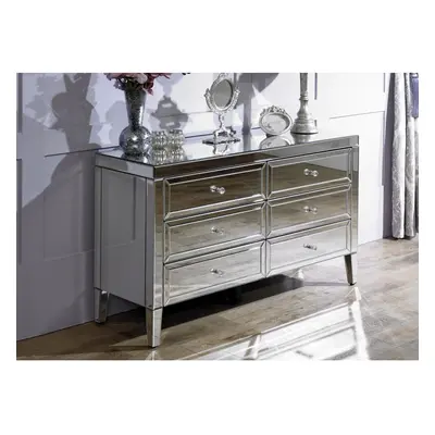 Birlea Valencia Mirrored Glass Drawer Wide Chest with Mock Crystal Handles