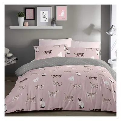 Fusion - Cats - Easy Care Duvet Cover Set - Single Bed Size in Blush