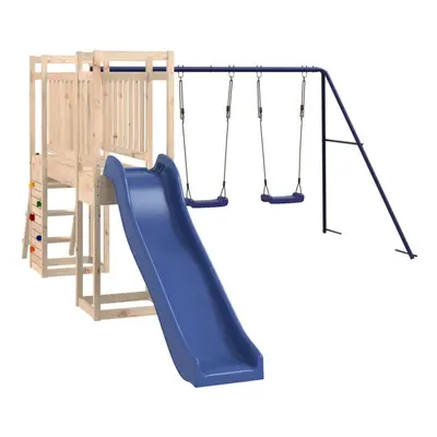 (Solid pinewood) vidaXL Playhouse Climbing Frame with Slide Ladder Swings Kids Solid Wood Pine