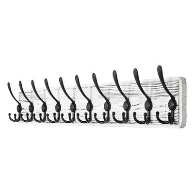 (L=97cm(1pcs), White & Black) Coat Rack Wall Mount - 97cm Long, Patented, 10-Tri-Hooks, Shabby C