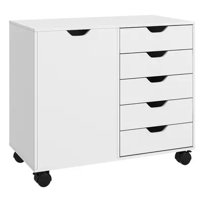 HOMCOM Modern Mobile 5-Drawer Cabinet w/ Door, Office Storage Cabinet White