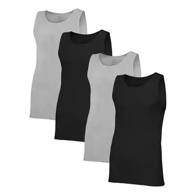 Fruit of the Loom Men's Tag-Free Cotton Undershirts Regular-Tank-4 Pack Black/Grey Large