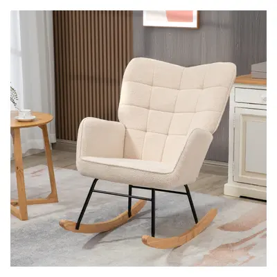 HOMCOM Wingback Rocking Chair for Nursing w/ Steel Frame Beige