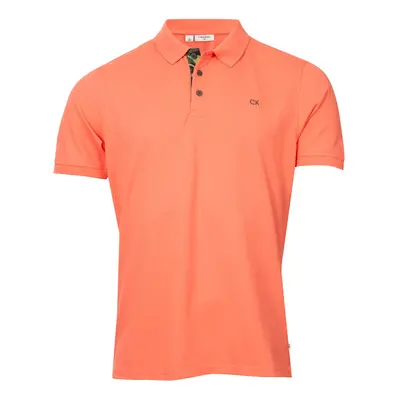 (M, Peach Camo) Calvin Klein Mens Campus Button Ribbed Collar Golf Polo Shirt