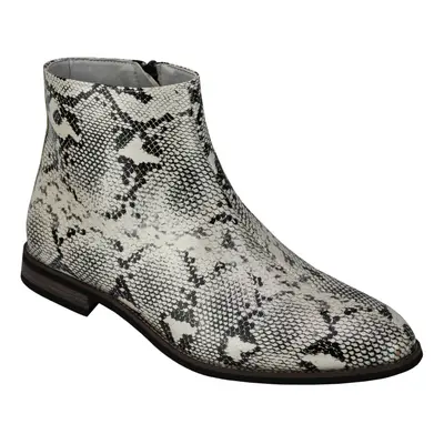 (44, White) Mens Faux Leather Shiny Snake skin Print Ankle Boots Zip on Chelsea Dealer Shoes