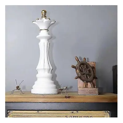 (37cm Queen White) Luxury Chess Set Home Decoration Resin Chess Pieces Family Board Games Intern