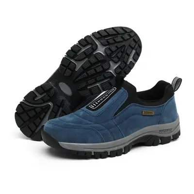 (blue, 46) Large Size Men&apos;s Outdoor Shoes Sneakers Suede Leather Shoes Men Hiking Trekking 