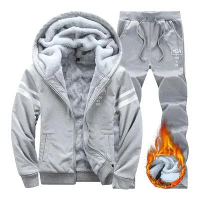 (grey, 3XL) Large Winter Men&apos;s Casual Sports Plush Set Hooded Coat Korean Edition Warm And 