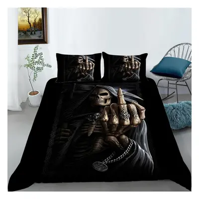 (as the picture, EU Single 135x200cm) Black Skull-head Quilt Cover Pillowcase Or Pieces Of Black