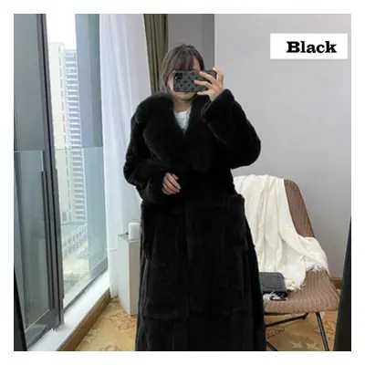 (black, S) Winter Women Fashion Coat Color Plus Size Coat Luxury Jacket Fur Coat Ladies Warm Hoo