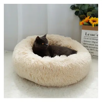 (light coffee, Diameter 80cm) Plush Cat Bed Room Soft Round Cat Bed Winter Pet Dog Pad Dog Cat N