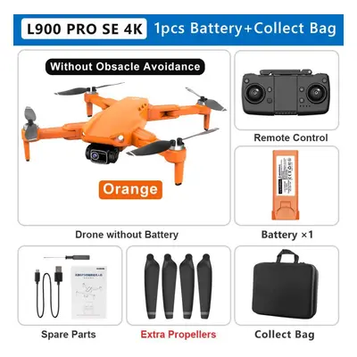 (1 battery, Orange) New L900 PRO SE Drone 4K Professional GPS 5G WIFI Brushless Motor Dual Camer