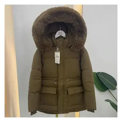 (brown, XL) New Winter Women Fur Collar Parkas Jackets Fashion Hooded Thicken Warm Padded Coat F