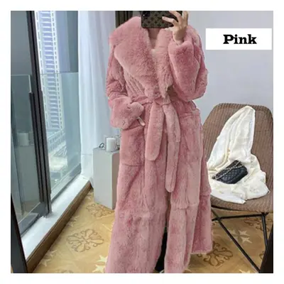 (pink, 3XL) Winter Women Fashion Coat Color Plus Size Coat Luxury Jacket Fur Coat Ladies Warm Ho