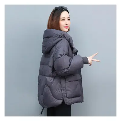 (purple, XL) Jacket Female New Hooded Pocket Large Size Loose Jacket Mother Winter Down Jacket