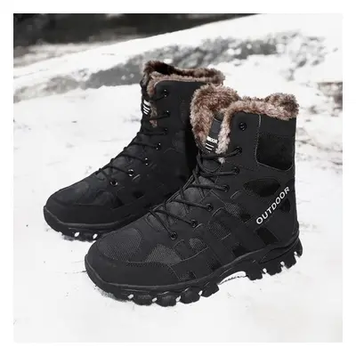 (black, 46) Men&apos;s Outdoor Military Boots Hiking Boots With Plush Lining Rubber Soles Large 