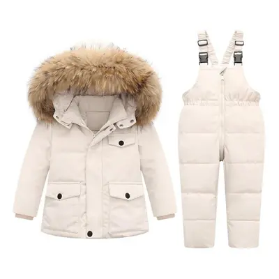 (white, 100(3T)) 2pcs Winter Jackets For Kids Snowsuits Girl Hooded Duck Down Parka Coat Boy Rea