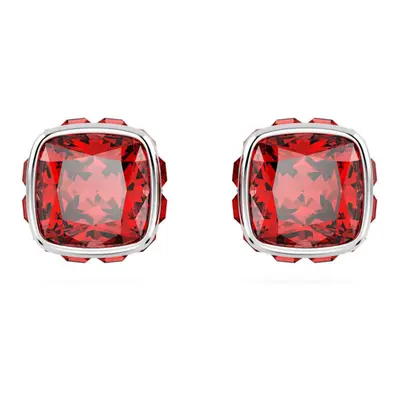 Birthstone Rhodium Plated Red Square Cut July Stud Earrings