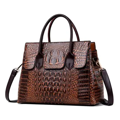 (brown) Women Alligator Leather Handbags Designer Women Messenger Shoulder Bags Retro Tote