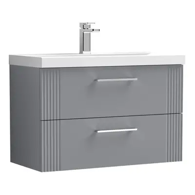 Retro Drawer Wall Hung Vanity Unit with Thin-Edge Tap Hole Ceramic Basin - 800mm - Satin Grey - 