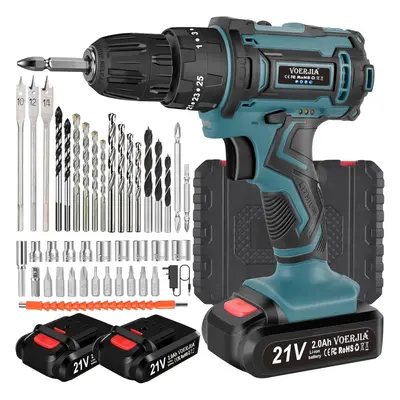 Cordless drill, Cordless drill with 2000mAh batteries, 45Nm max hammer drill, 25+3 torque drill,