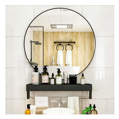 60cm Large Round Wall Mirror Brushed Black Metal Frame