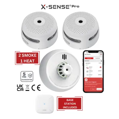 (2 Smoke / Heat) Smart Smoke Detectors, Carbon Monoxide & Heat Alarms with Base Station