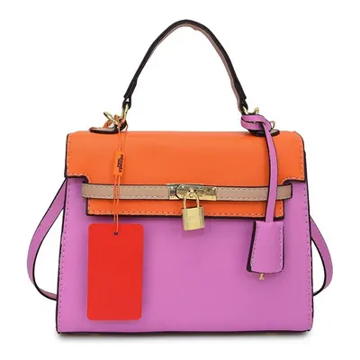 (Purple, 24.5*11*19) Kelly bag handbag contrasting shoulder crossbody bag