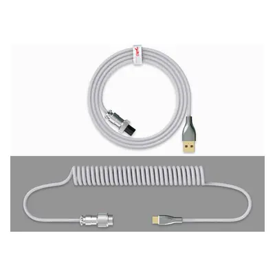 (White) 2.2m Mechanical Keyboard Cable Coiled Type-C USB Aviation Connector Spring Wire Desktop 