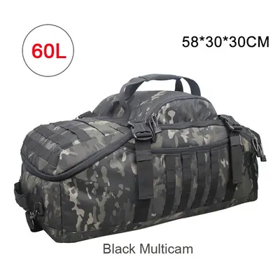 (60L Black Multicam) Men Army Sport Gym Bag Military Tactical Waterproof Backpack Molle Camping 