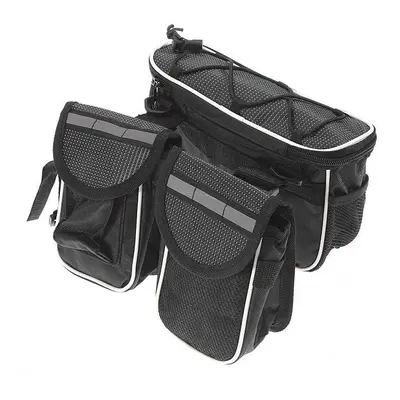 (Black) Bike Frame Front Tube Bag Double Pouch Bicycle Saddle Tube Bag Outdoor Cycling with Wate