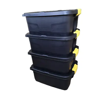 4 x 24L Heavy Duty Storage Boxes, Sturdy, Lockable, Stackable and Nestable Design Storage Chests