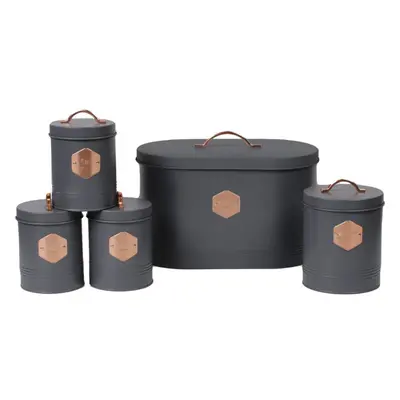 Neo Retro Inspired Sleek Matt & Copper Piece Kitchen Canister Set Grey