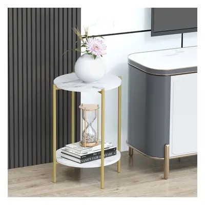 Modern 2-Tier Marble Table Side Table Tea Coffee End Table Plant Stand