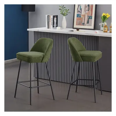 (GREEN) 2x Bar Stools Velvet with Spring Cushion