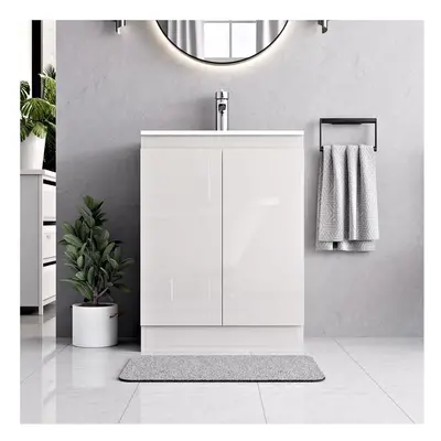 (Denvor White 600mm) Floor Standing Bathroom Vanity Unit With Basin