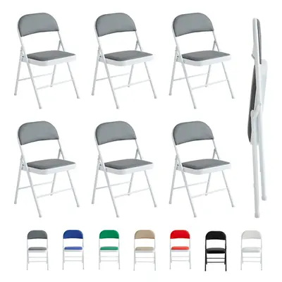 (PACK OF 6, GREY) 1/2/4/6 Faux Leather padded Foldable Chairs