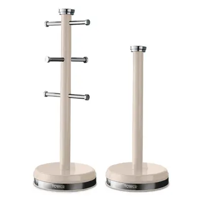 Tower T826172CHA Belle Mug Tree and Towel Pole Set, Stainless Steel, Chantilly Cream