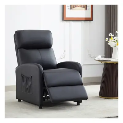 (BLACK PU) Push Back Recliner Chair w/Lumbar Support, Padded Backrest and Side Pocket