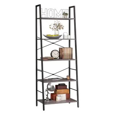 (5 Tier, Grey) Ladder Rack Tier Bookshelf for Bedroom, Industrial Bookshelf Storage Rack with Me