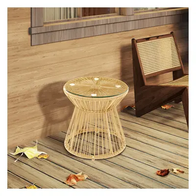 Outsunny PE Rattan End Table, Round Hollow Drum Design Side Table, Natural