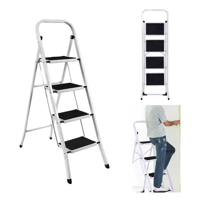 (4 Stepladder) Metal Step Ladder Heavy Duty Durable 330lbs Capacity