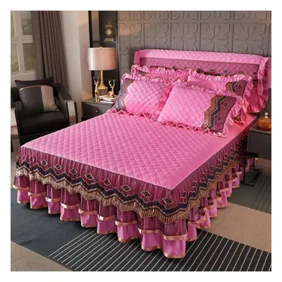 (pink, 180*200cm) Family Bedroom Princess Lace Quilted Bedspread Luxury Bedspread Skirt Lace Bed