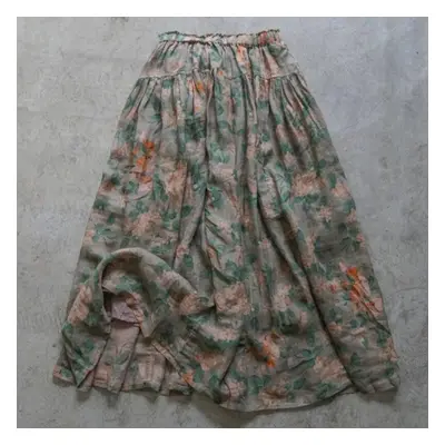 (One Size, dark green) Johnature Women Vintage Skirts High Quality Elastic Waist Spring Soft Pri